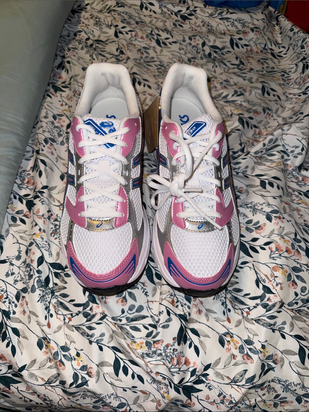 Asics Women's White Pink and Blue Running Sneakers